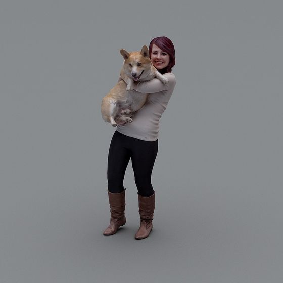 Stylish Woman with Corgi 3D Model