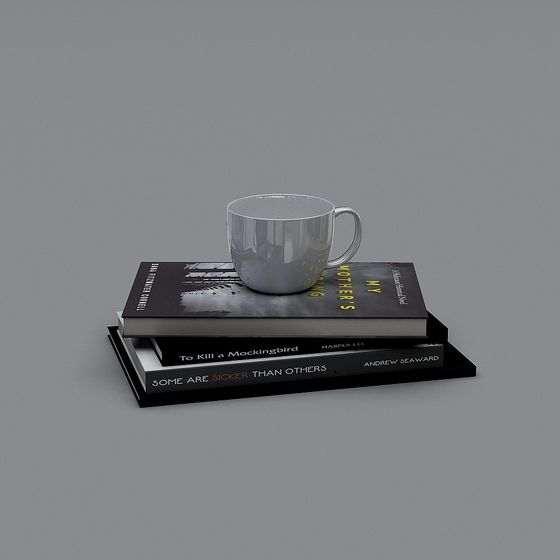 Serene Book Stack with Glass Cup 3D model for Creative Use