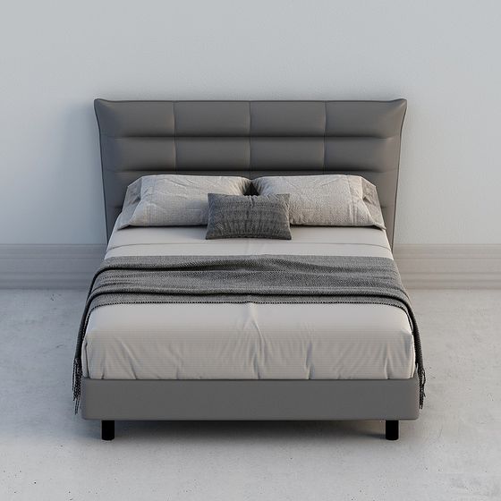 Stylish Gray Bed 3D Model for Modern Interiors