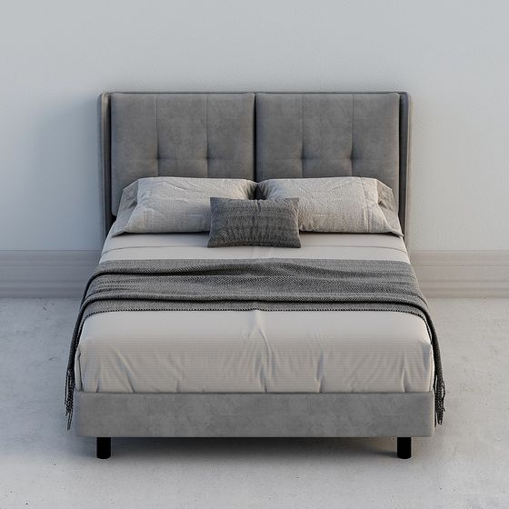 Chic Gray Soft Bed 3D Model for Elegant Bedrooms