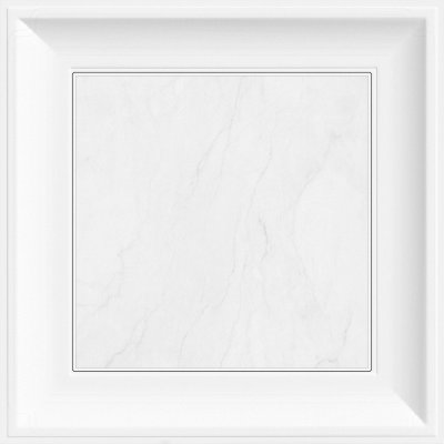 White square picture frame with white marble texture on white background