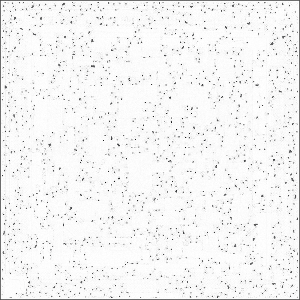 White textured flooring plank with black speckles and natural grain pattern on white background