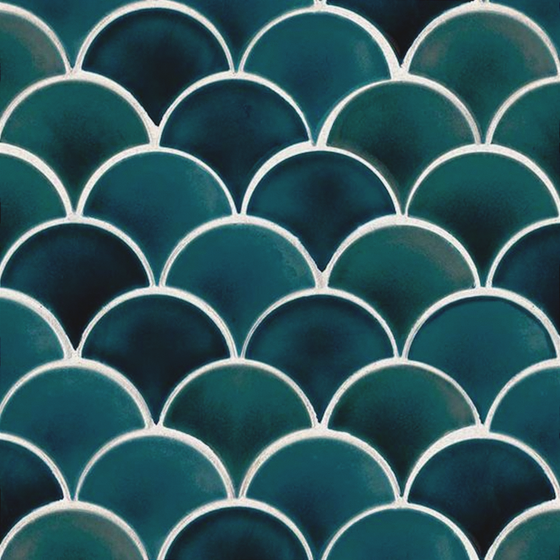 Mosaic Brick Fish Scale Tile 3D Model in Green