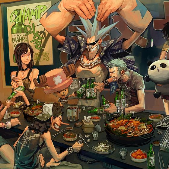 Vibrant Family Feast 3D Model of One Piece Characters