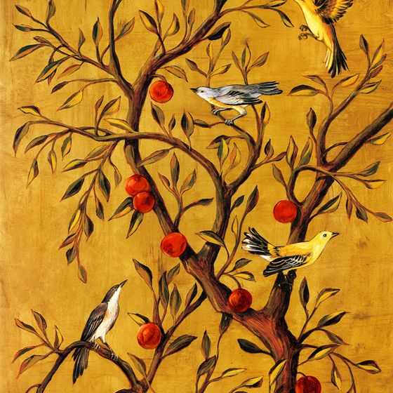 Golden Orchard Tree with Birds 3D model
