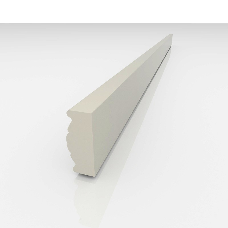 White decorative wall molding trim with curved profile and smooth finish on white background