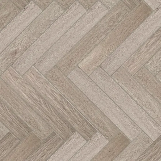 Light grey wood flooring planks arranged in herringbone pattern with natural grain texture on white background